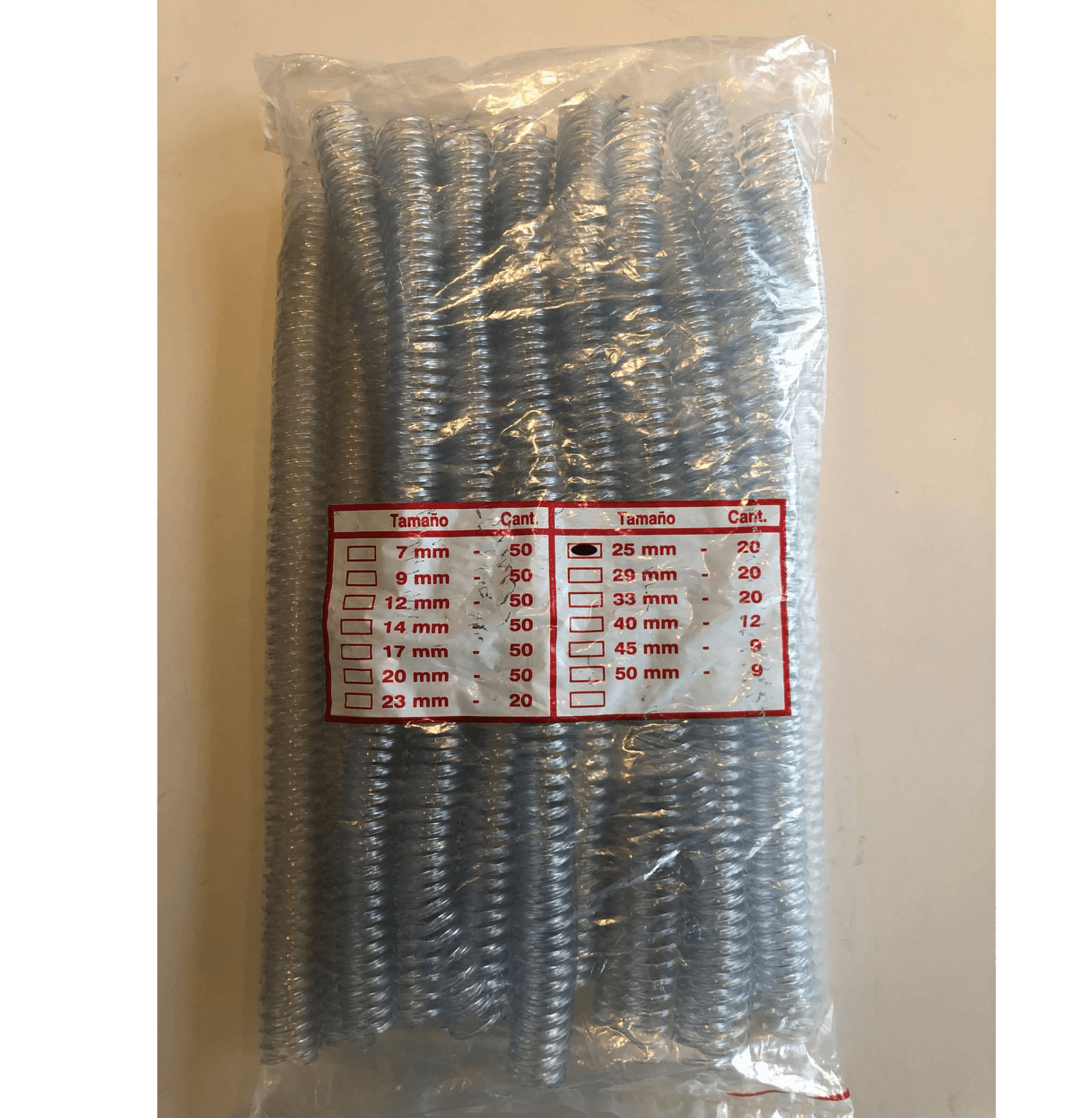 Espirales 25mm PVC para Encuadernacion