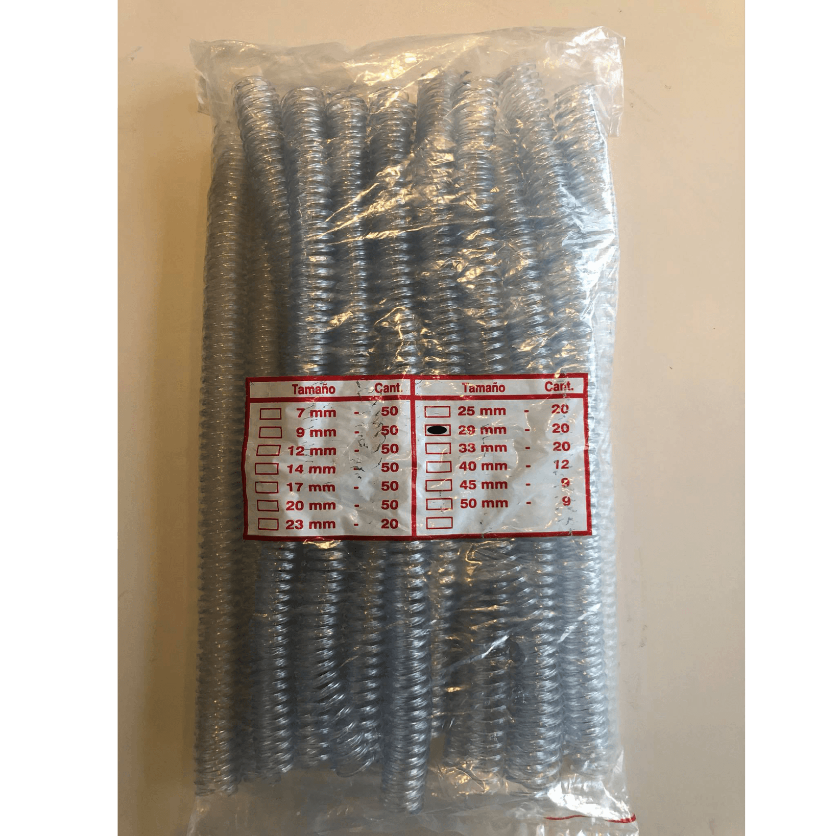 Espirales 29mm PVC x20 unidades