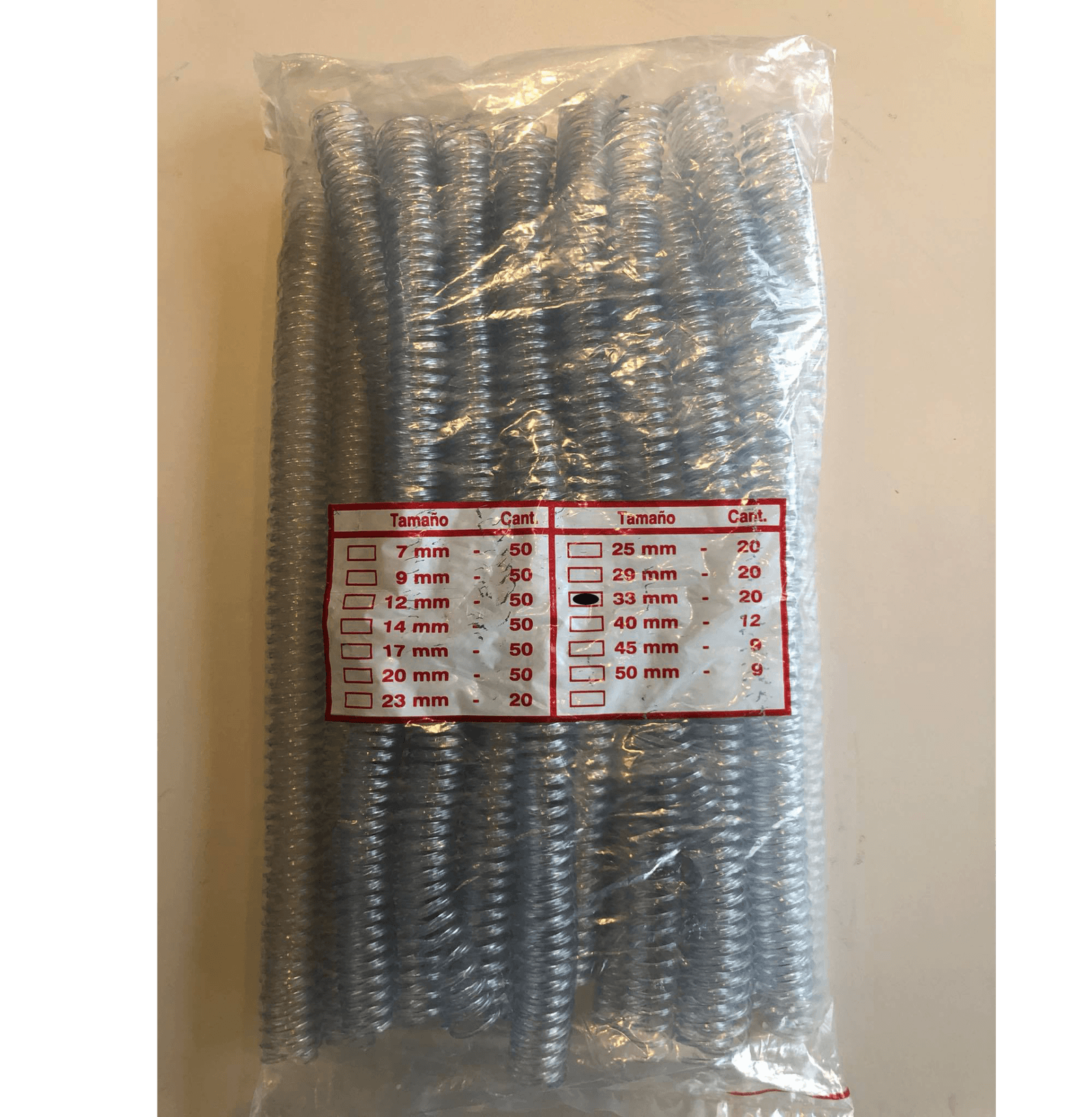 Espirales 33mm PVC x20 unidades